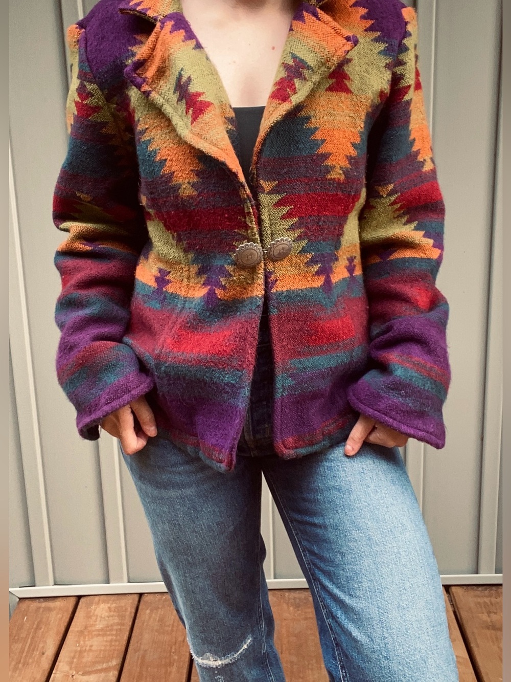 COLDWATER CREEK southwestern aztec print sweater blazer jacket size large - Picture 3 of 14